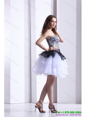 Zebra Printed Sweetheart White Prom Dresses with Ruffled Layers