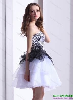 Zebra Printed Sweetheart White Prom Dresses with Ruffled Layers