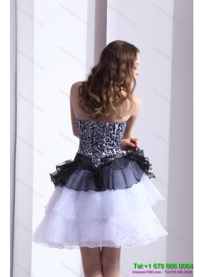 Zebra Printed Sweetheart White Prom Dresses with Ruffled Layers