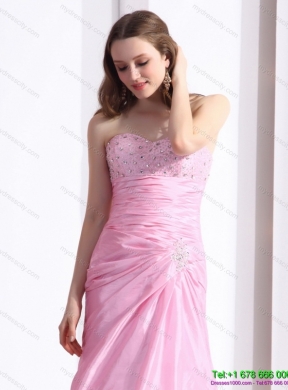 2015 Exclusive Baby Pink Sweetheart Prom Dress with Beading and Ruching