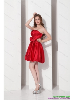 2015 Gorgeous Strapless Bowknot Mini Length Prom Dress in Red