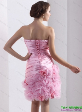 2015 Lovely Strapless Ruching Mini Length Prom Dress in Baby Pink