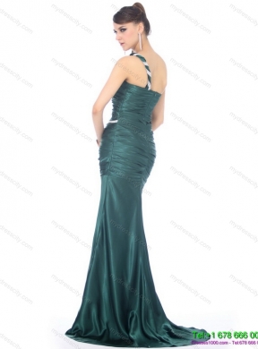 2015 New Style One Shoulde Prom Dress with Ruching and Brush Train