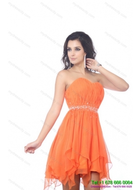 2015 Romantic Sweetheart Beading and Ruching Prom Dress in Orange