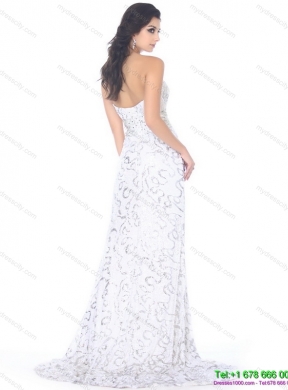 2015 Sexy Sweetheart Printed White Prom Dress with High Slit