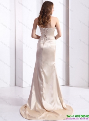 Elegant 2015 Prom Dress with Brush Train and Ruching