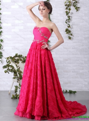 Exclusive Brush Train 2015 Prom Dress with Ruching and Beading