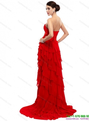 High Low Ruffled Layers Beading Red Prom Dresses for 2015