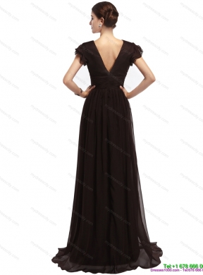 Popular Cap Sleeves and Brush Train 2015 Prom Dress in Black