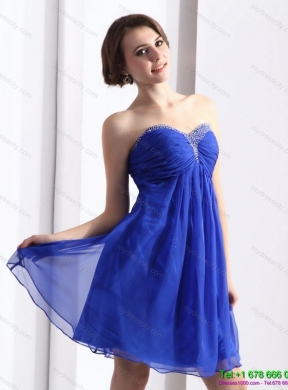 Sweetheart Ruffled Blue 2015 Prom Dresses with Beading