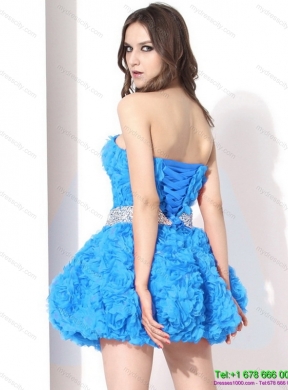 2015 Cute Short Prom Dresses with Rolling Flowers and Beading