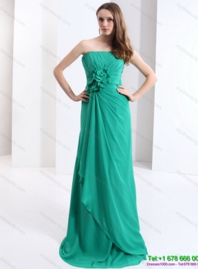 2015 Designer Strapless Prom Dress with Hand Made Flowers and Ruching