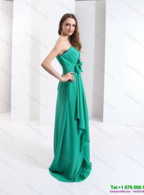 2015 Designer Strapless Prom Dress with Hand Made Flowers and Ruching