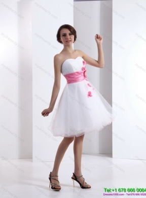 2015 Designer Sweetheart White Prom Dress with Hand Made Flowers