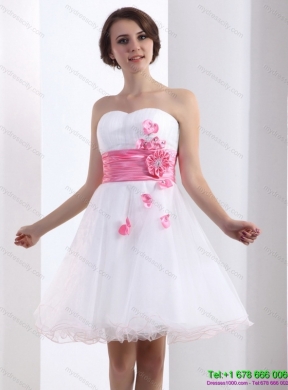 2015 Designer Sweetheart White Prom Dress with Hand Made Flowers