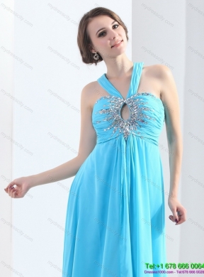 2015 Gorgeous Halter Top Floor Length Prom Dress with Ruching and Beading