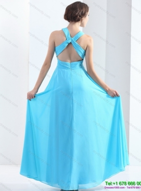 2015 Gorgeous Halter Top Floor Length Prom Dress with Ruching and Beading