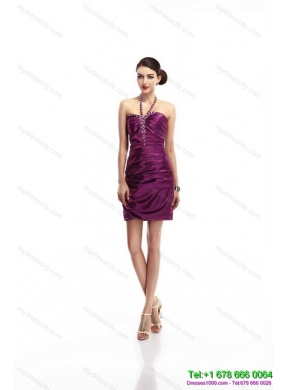 2015 Halter Top Short Dama Dresses with Ruching and Beading