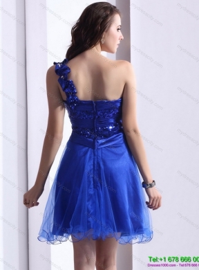 2015 One Shoulder Prom Dresses with Beading and Hand Made Flowers