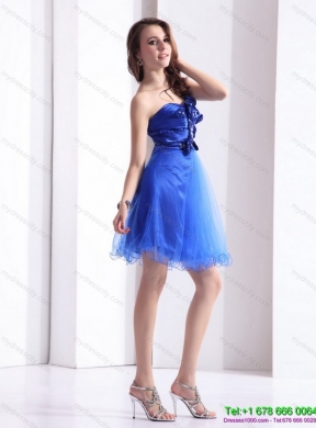 2015 One Shoulder Prom Dresses with Beading and Hand Made Flowers