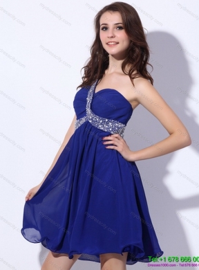 2015 Romantic One Shoulder Beading Prom Dress with Criss Cross