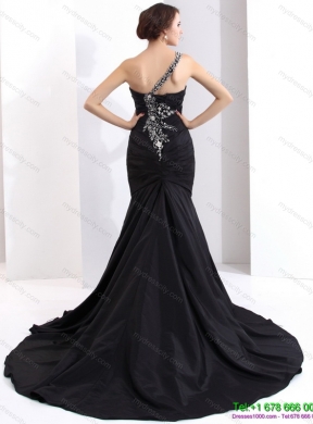 2015 Romantic One Shoulder Prom Dress with Brush Train