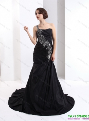 2015 Romantic One Shoulder Prom Dress with Brush Train