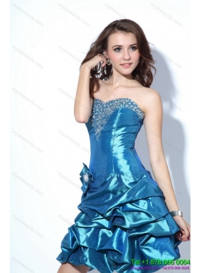 Beading Strapless Prom Dresses with Pick Ups and Hand Made Flower