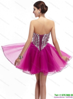 Beautiful Hot Pink Sweetheart Prom Dresses with Rhinestone