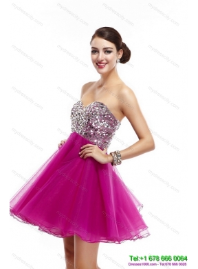 Beautiful Hot Pink Sweetheart Prom Dresses with Rhinestone