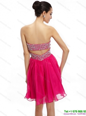 Coral Red Strapless Short Prom Dresses with Ruching and Rhinestones