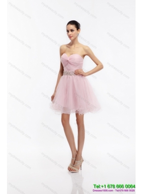 Cute Baby Pink Sweetheart Ruching Short Prom Dresses for 2015