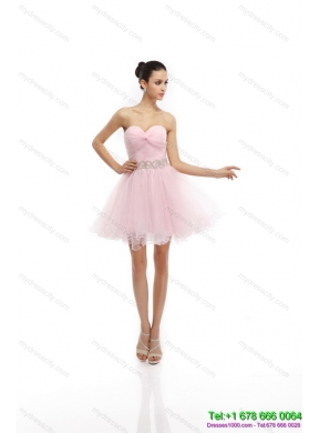 Cute Baby Pink Sweetheart Ruching Short Prom Dresses for 2015