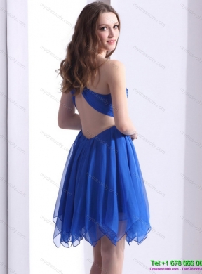 Designer Blue One Shoulder Prom Dresses with Ruffles