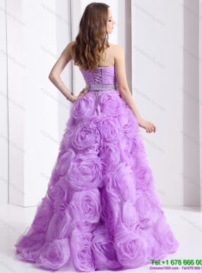 Designer Lilac Sweetheart Prom Dresses with Rolling Flowers and Sequins