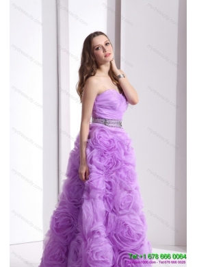 Designer Lilac Sweetheart Prom Dresses with Rolling Flowers and Sequins