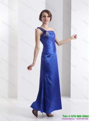 Designer One Shoulder 2015 Prom Dress with Ruching and Beading