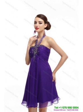 Designer Purple Beading Halter Top 2015 Prom Dresses with Ruching