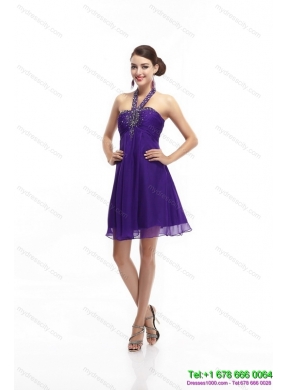 Designer Purple Beading Halter Top 2015 Prom Dresses with Ruching