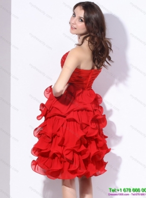 Designer Red Ruching Sweetheart Prom Dresses with Beading and Ruffles