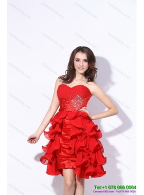 Designer Red Ruching Sweetheart Prom Dresses with Beading and Ruffles