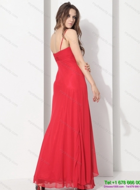 Designer Red Spaghetti Straps Prom Dresses with Ruching and Beading