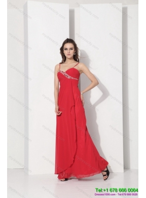 Designer Red Spaghetti Straps Prom Dresses with Ruching and Beading