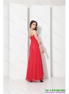 Designer Red Spaghetti Straps Prom Dresses with Ruching and Beading