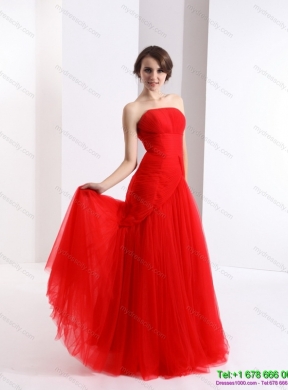 Designer Strapless Floor Length Ruching Prom Dress in Red