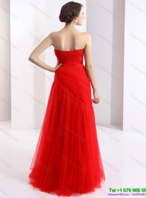 Designer Strapless Floor Length Ruching Prom Dress in Red