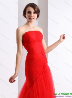 Designer Strapless Floor Length Ruching Prom Dress in Red