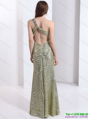 Exclusive One Shoulder Floor Length Sequined Prom Dress for 2015