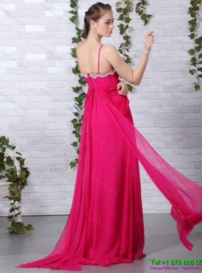 Modern Hot Pink Halter Top Prom Dress with Brush Train