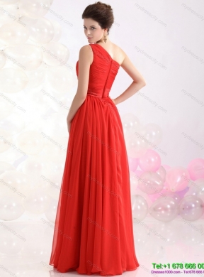 New Style Ruching Red One Shoulder Prom Dresses for 2015